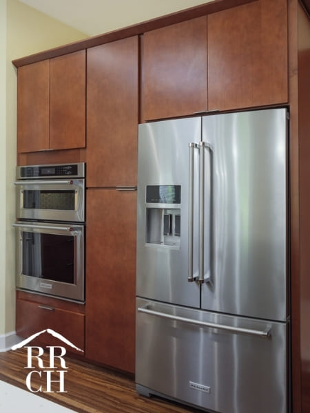 Built-In Appliances in Kitchen Reomdel with Sleek Cabinet Pull Fixtures | Robinson Renovations and Custom Homes