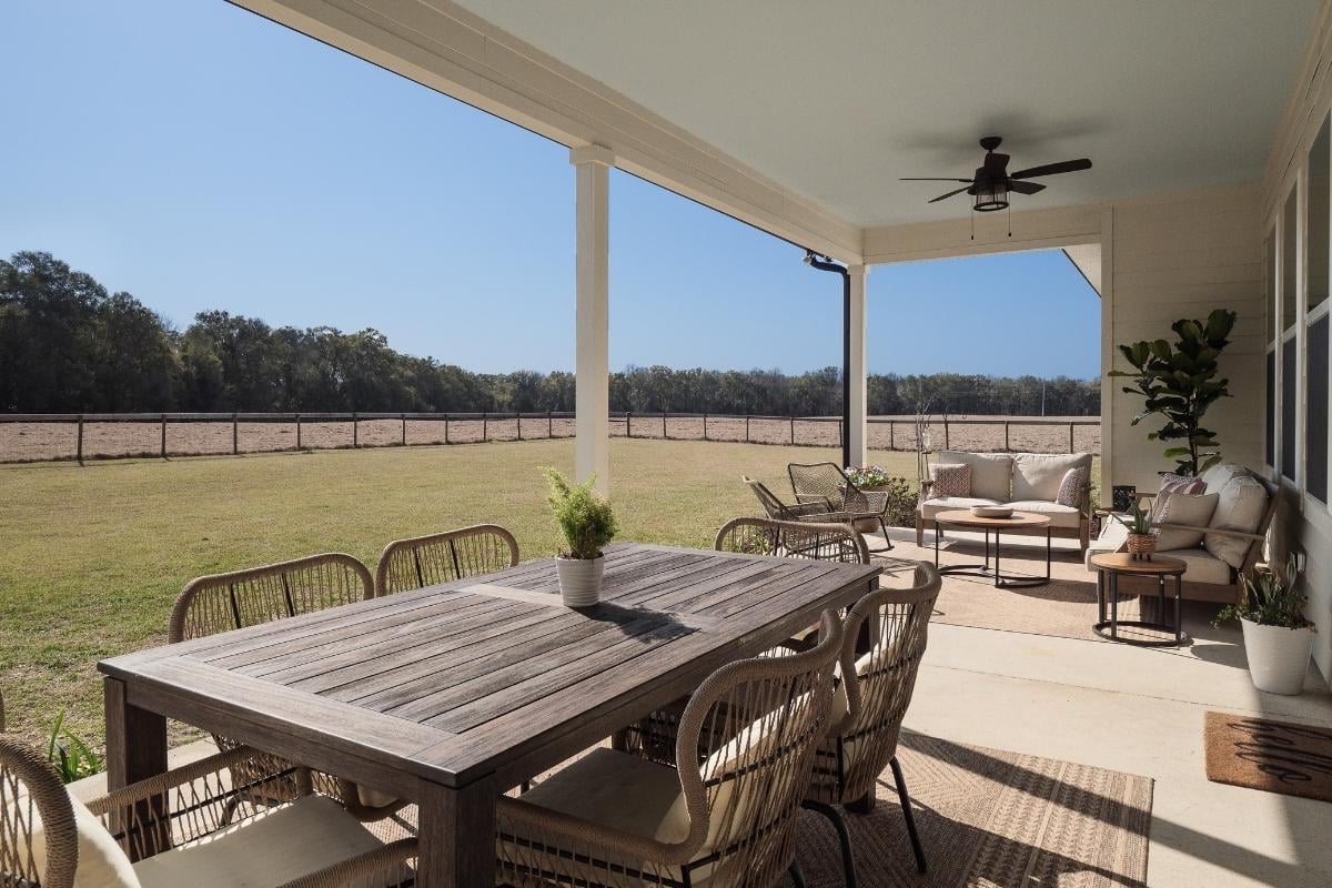 Outdoor Dining Area on Porch with Fans