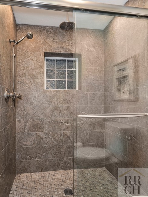 Large Tiled Shower Level Entry Bathroom Remodel