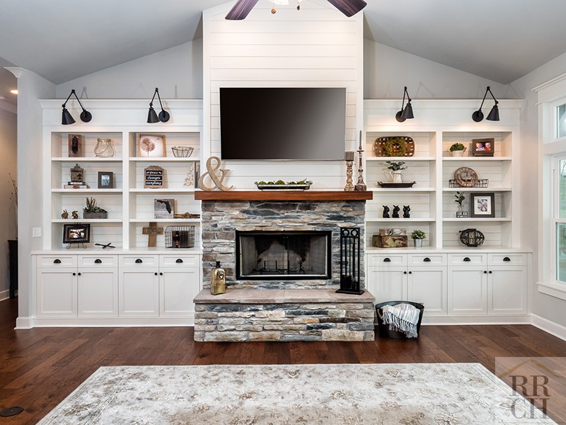 Built In Storage on Sides of Custom Fireplace in Gainesville Home 