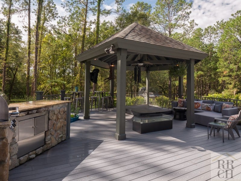 Covered Deck with Outdoor Kitchen and Living Area