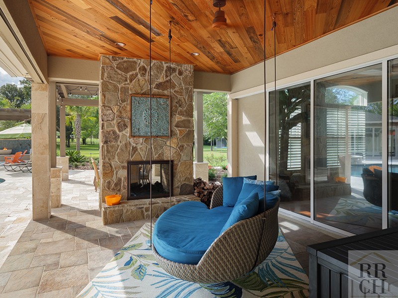 Exterior Covered Fireplace with Seating