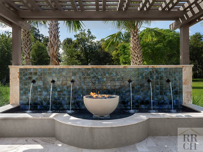 Water Feature with Fireplace Outdoor Space