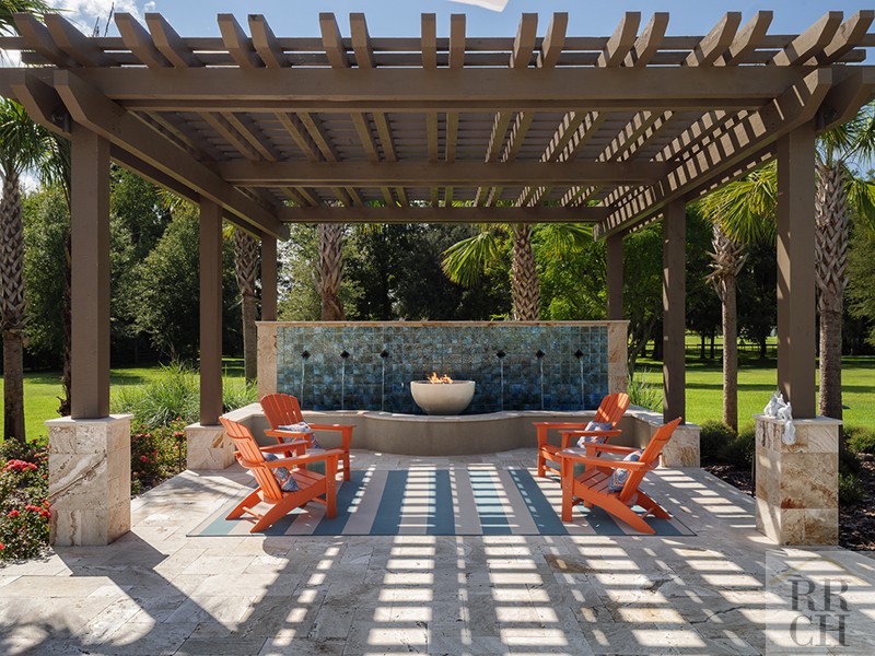 Pergola with Fountain and Firepit