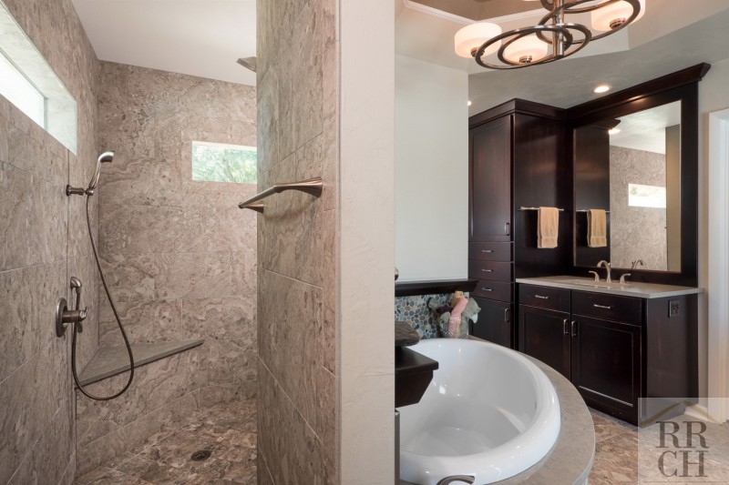 Walk Through Shower with Corner Seat in Master Suite Remodel